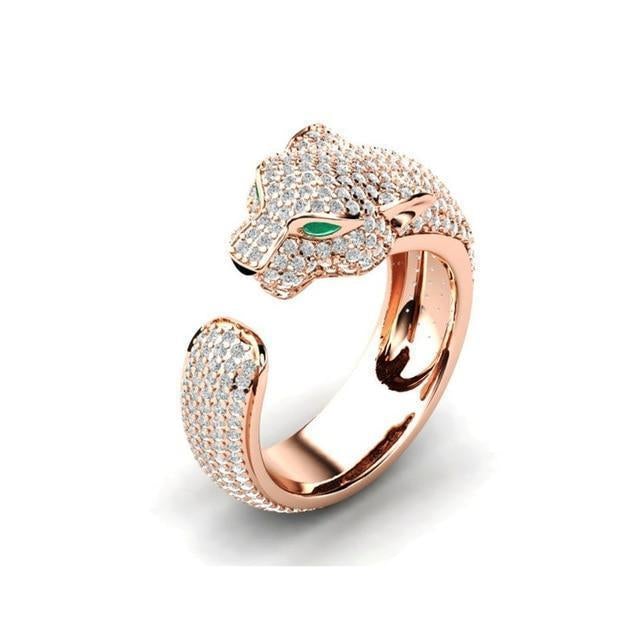 Adjustable Jagar Ring in 18K Silver and Rose Gold with Green Zirconia Eyes - Image 2