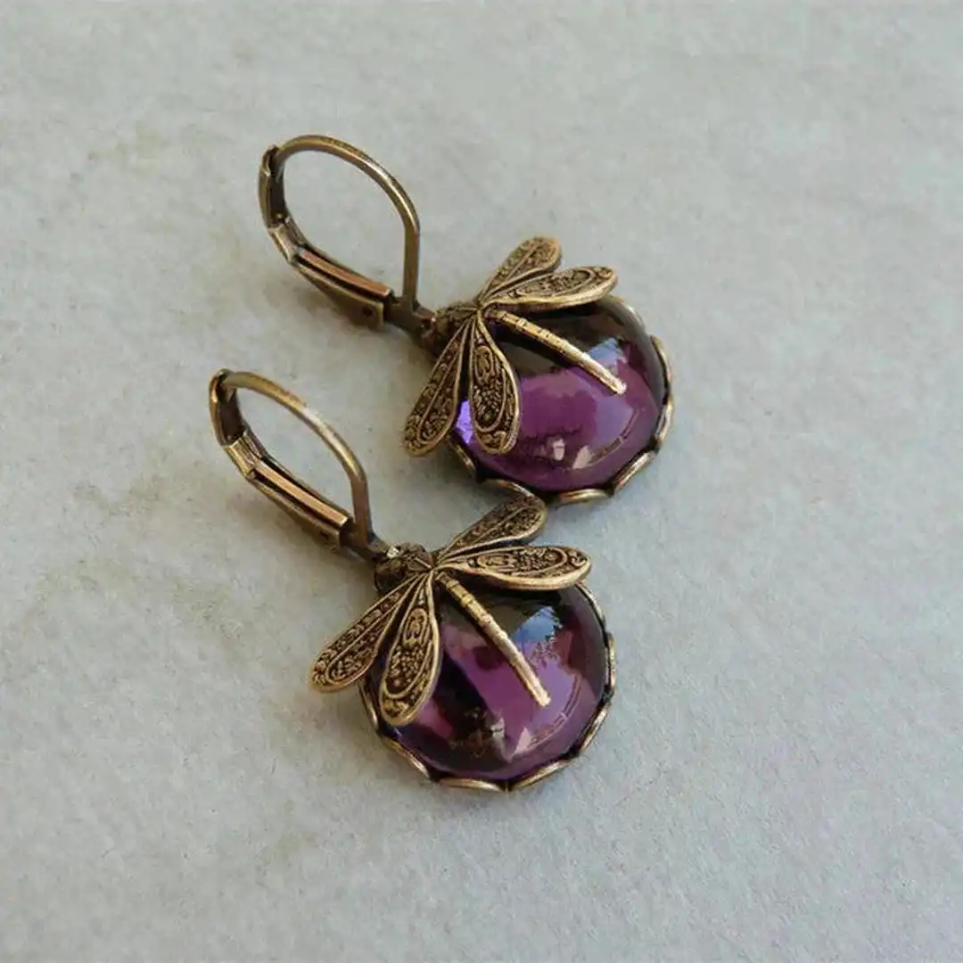 Antique Gold Dragonfly Earrings - Image 4
