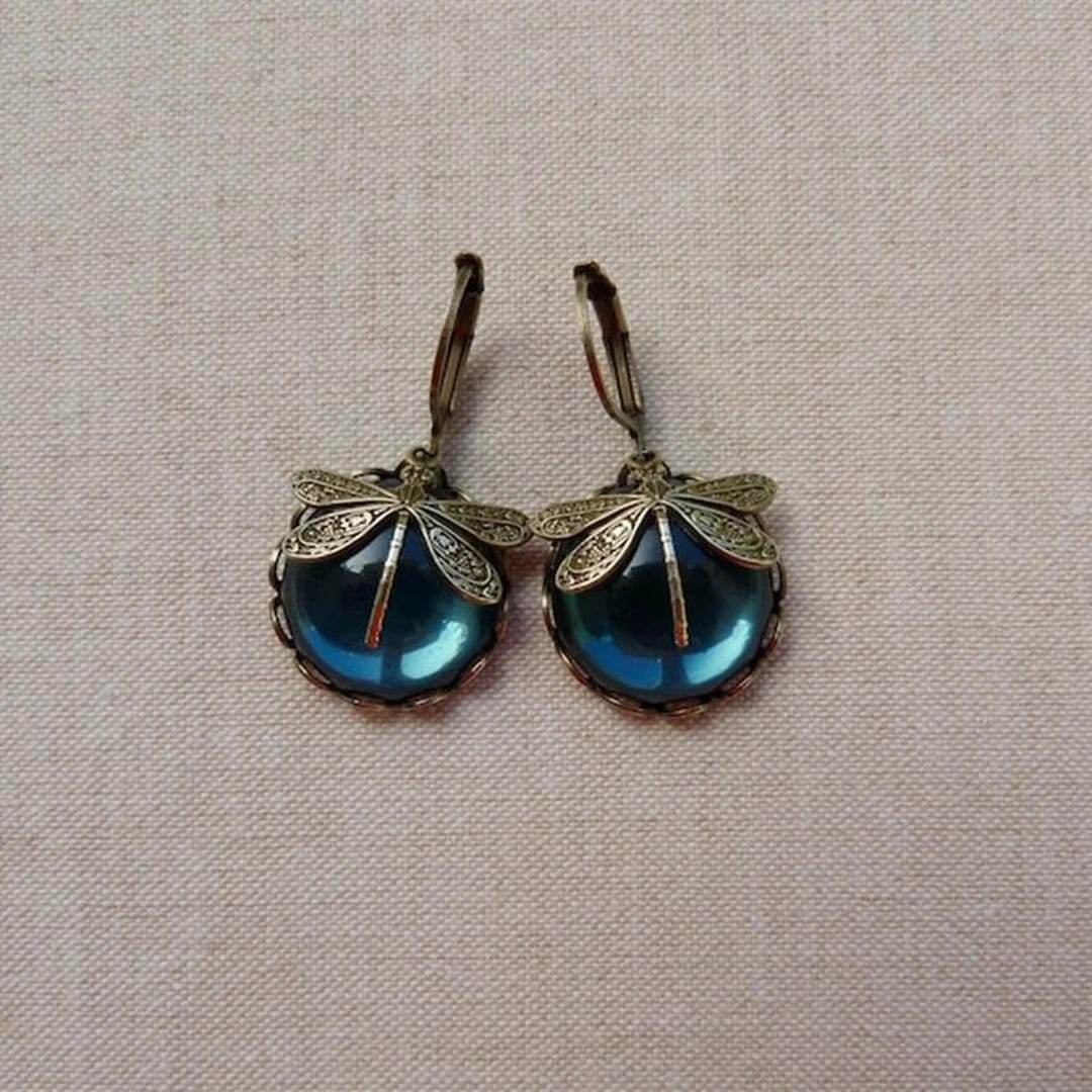 Antique Gold Dragonfly Earrings - Image 5