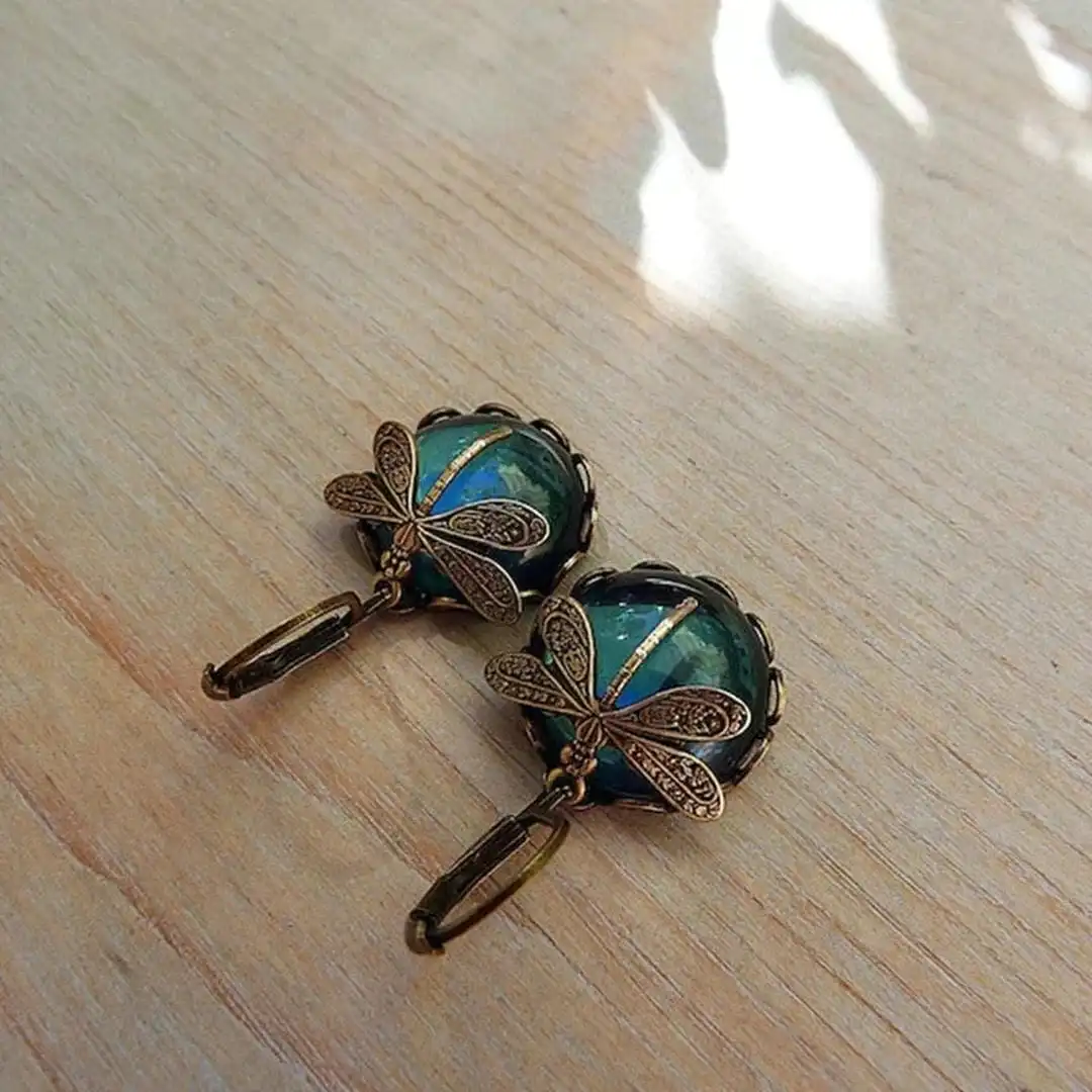 Antique Gold Dragonfly Earrings - Image 6
