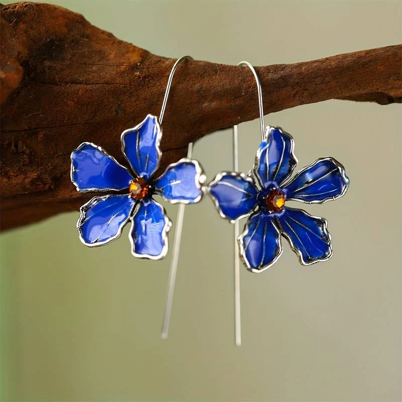 Blue Vintage Flower Earrings - Image 2