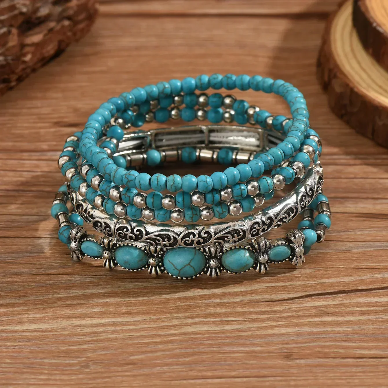 Bohemian Turquoise Bead Bracelet Set - Image 3