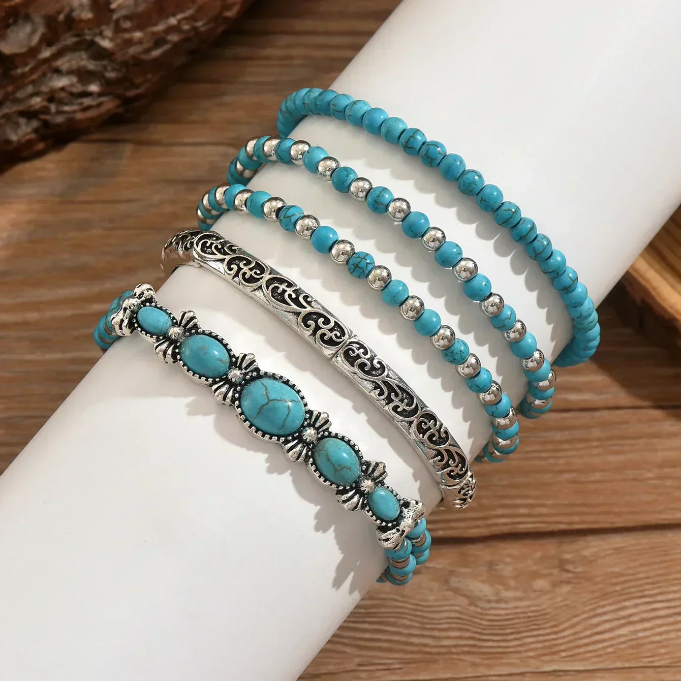 Bohemian Turquoise Bead Bracelet Set - Image 4