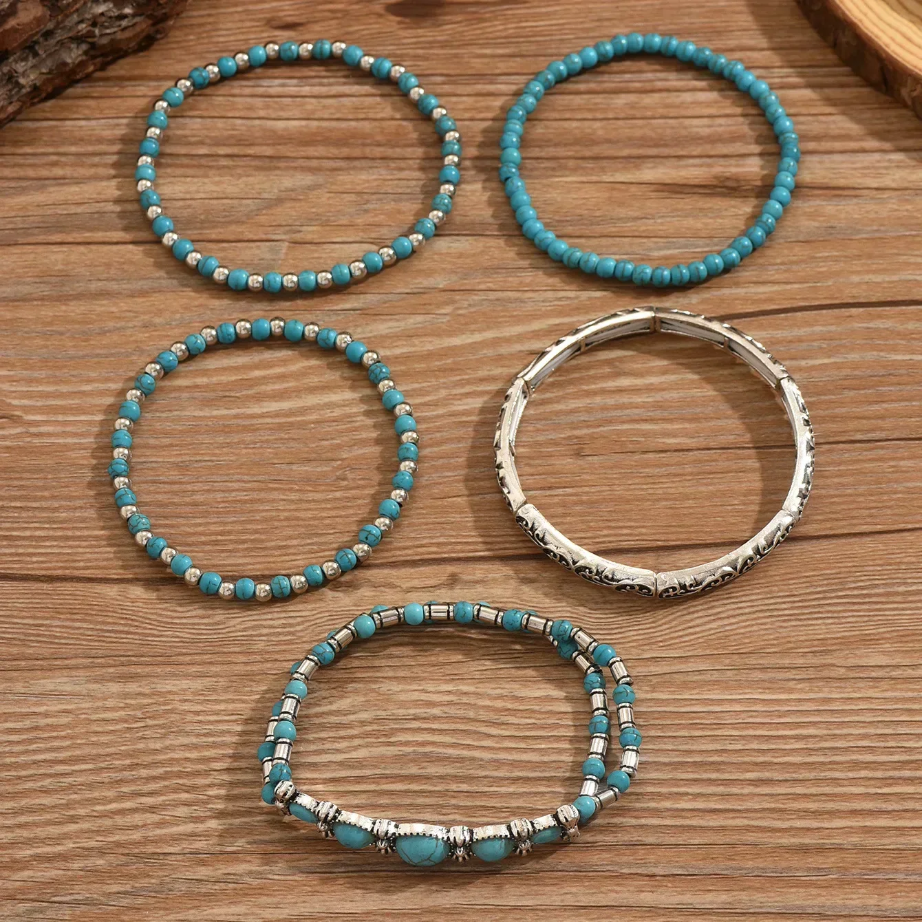 Bohemian Turquoise Bead Bracelet Set - Image 5