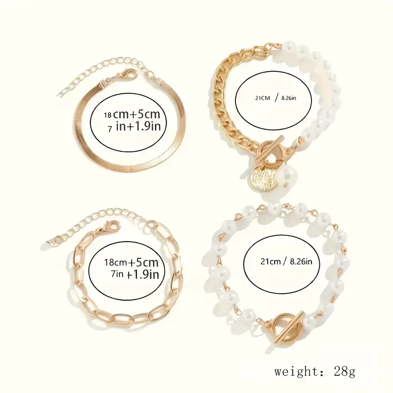 Chic Gold 4-Piece Bracelet Set – Snake, Pearls & Links | Gold - Image 5