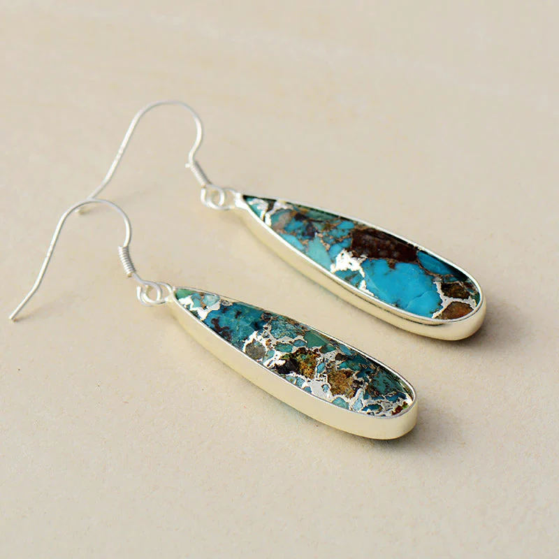 Chic Turquoise Jasper Drop Earrings - Image 3