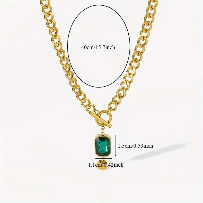 Chunkey Chain Emerald Pendant Necklace | Gold - Image 6