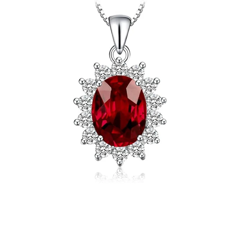 Clasic Ruby Halo Necklace | White Gold
