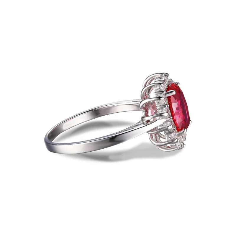 Clasic Ruby Halo Ring | White Gold - Image 2