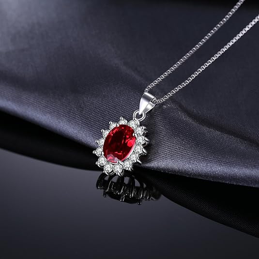 Classic Ruby Halo Necklace | White Gold - Image 2