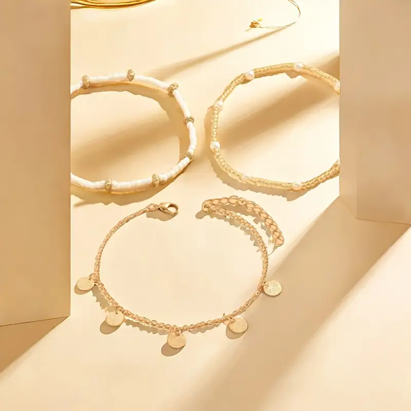 Coastal Charm 3-Piece Layered Anklet Set | Gold - Image 3