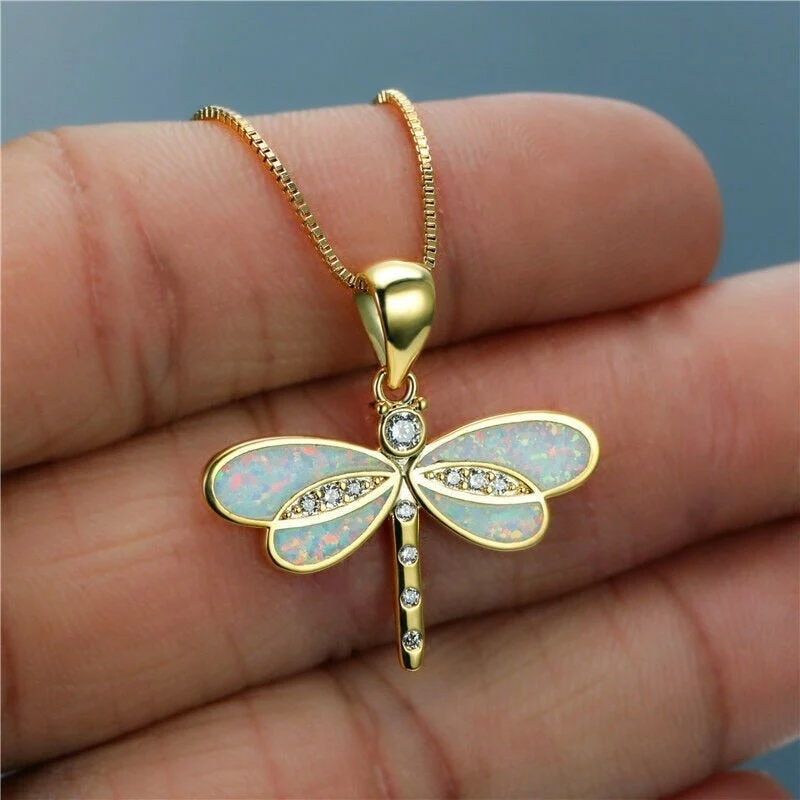 Dragonfly Necklace in Gold with Opal - Image 3