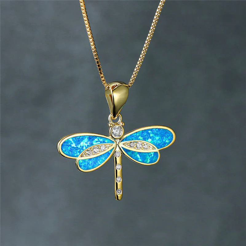 Dragonfly Necklace in Gold with Opal - Image 5