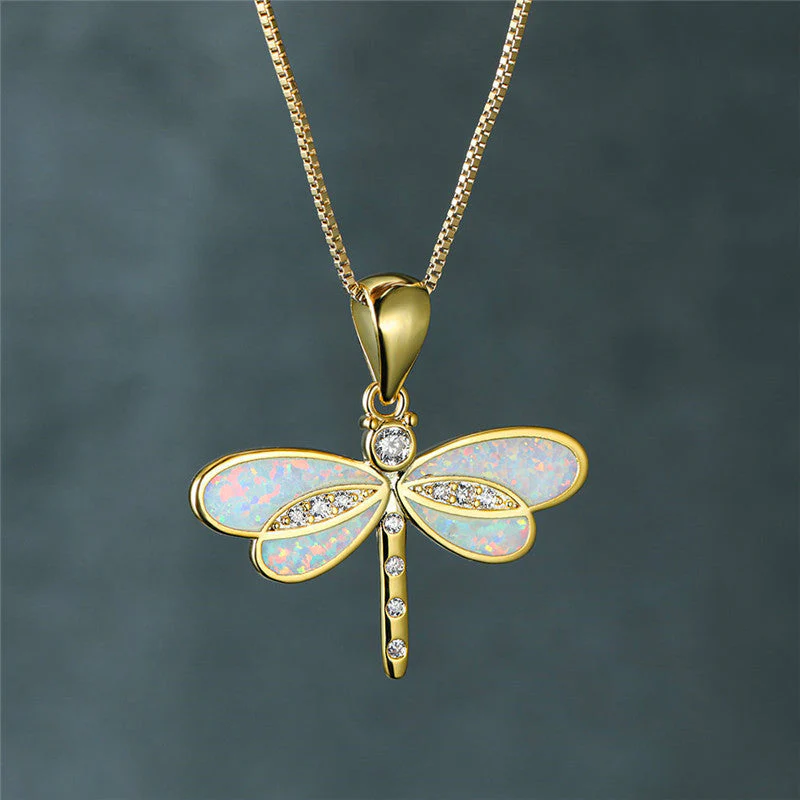 Dragonfly Necklace in Gold with Opal - Image 6