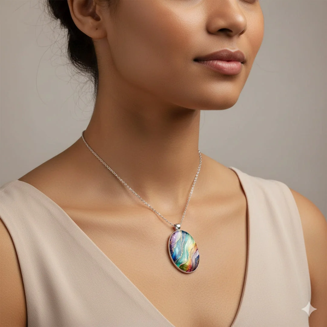 Colorful Round Stone Necklace - Image 3
