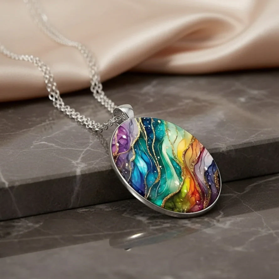 Colorful Round Stone Necklace - Image 4