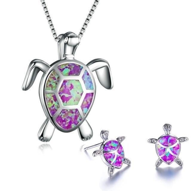 Sea Turtle Necklace + Earrings Set in Opal and Silver - Image 7