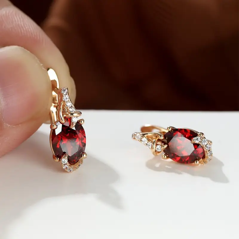 Crimson Twilite Drop Earrings | Gold - Image 3