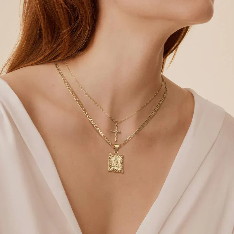 Cross Initial Necklace Set | Gold - Image 5
