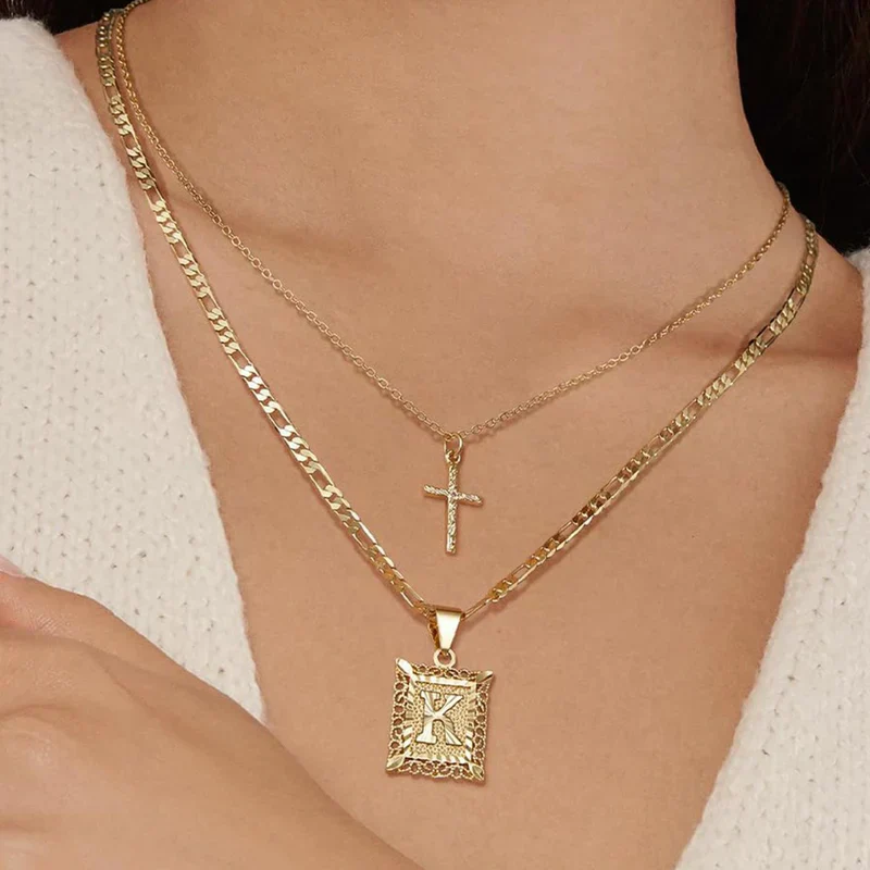 Cross Initial Necklace Set | Gold - Image 8