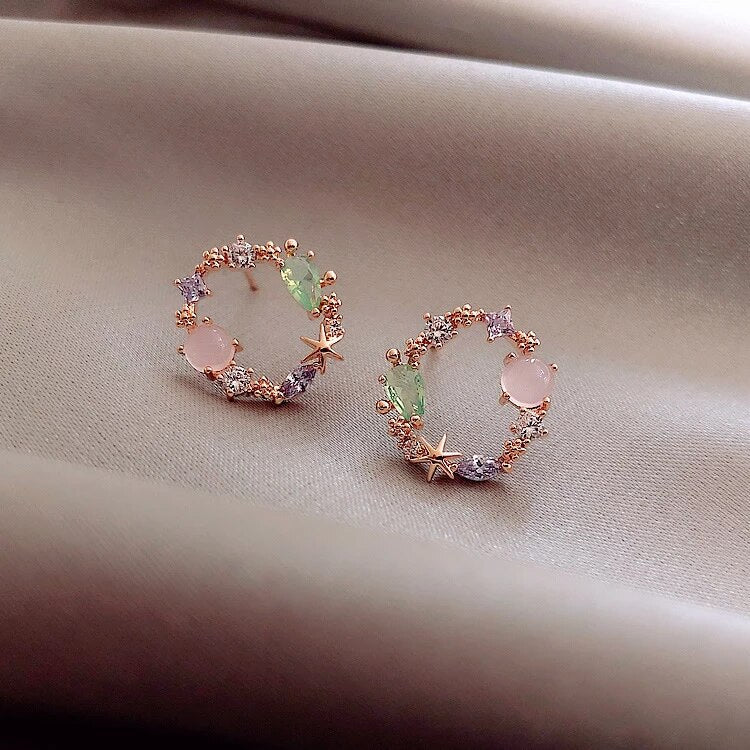 Crystal Floral Earrings in Rose Gold - Image 2
