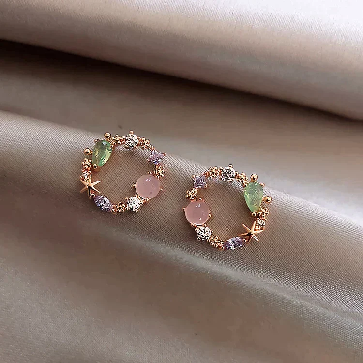 Cyrstal Floral Earrings in Rose Gold