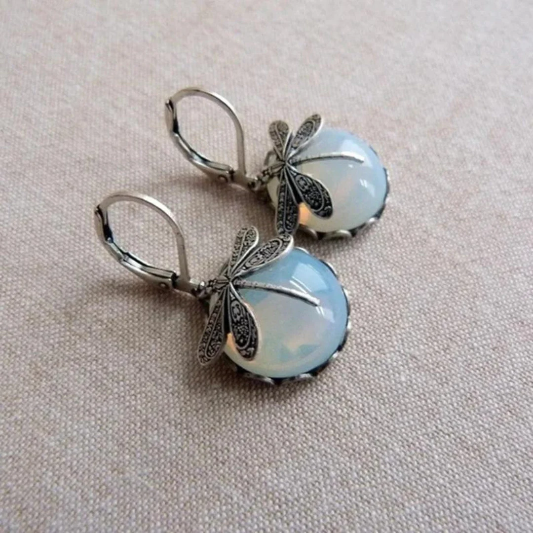 Dragnofly Earrings made of Silver with White Crystal