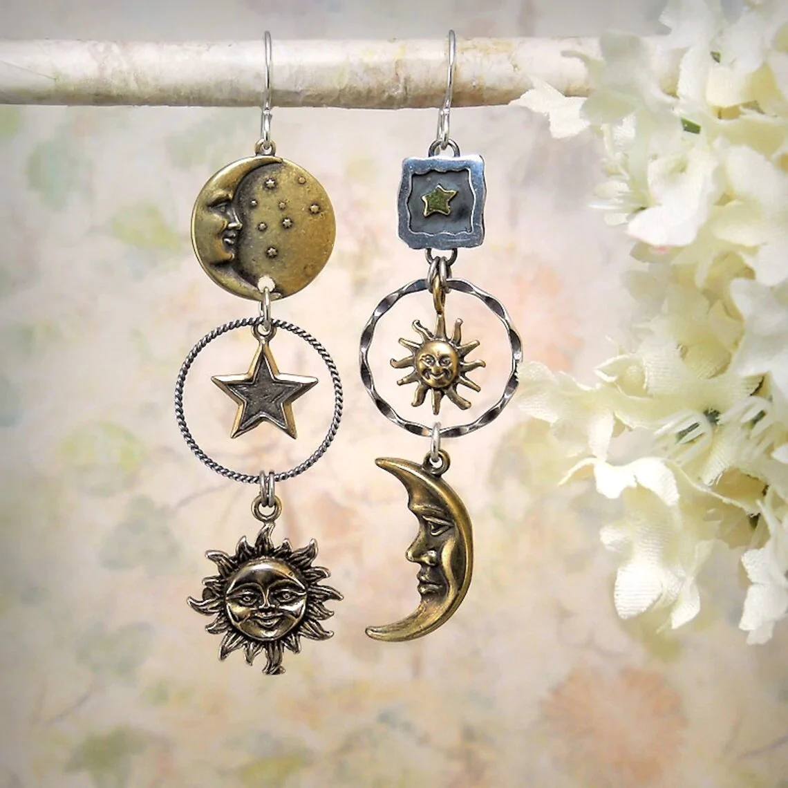 Earrings with Sun-Moon Pendant - Image 3