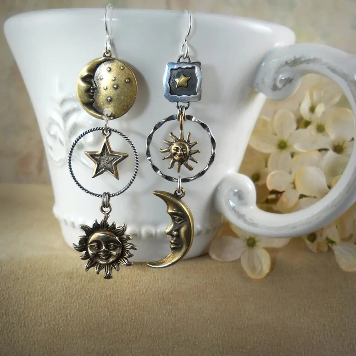 Earrings with Sun-Moon Pendant - Image 4
