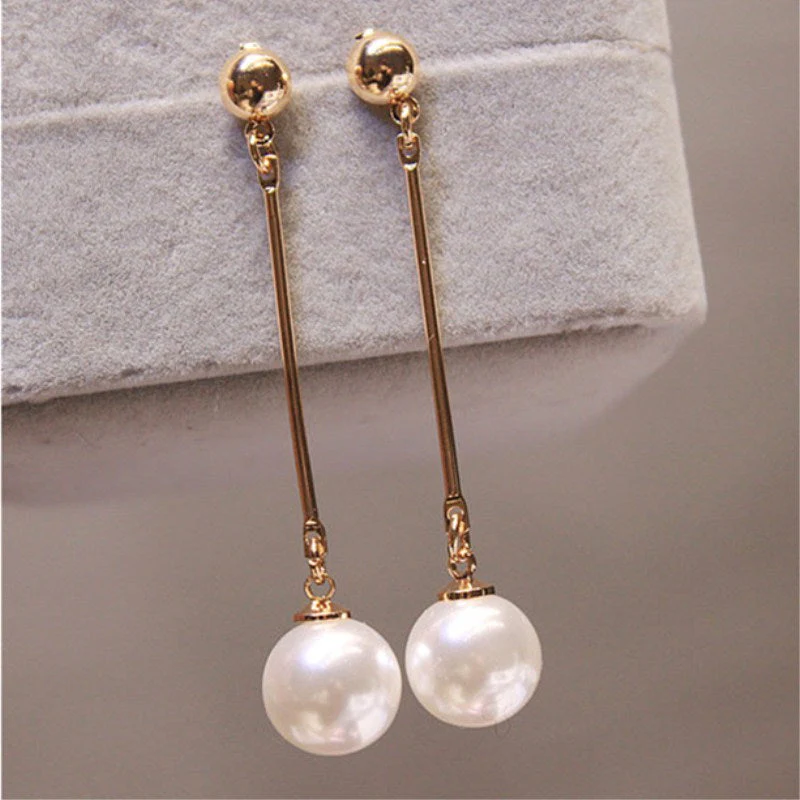 Elegant Hand-Plaid Pearl Earrings with Luxurious Dangle - Image 2