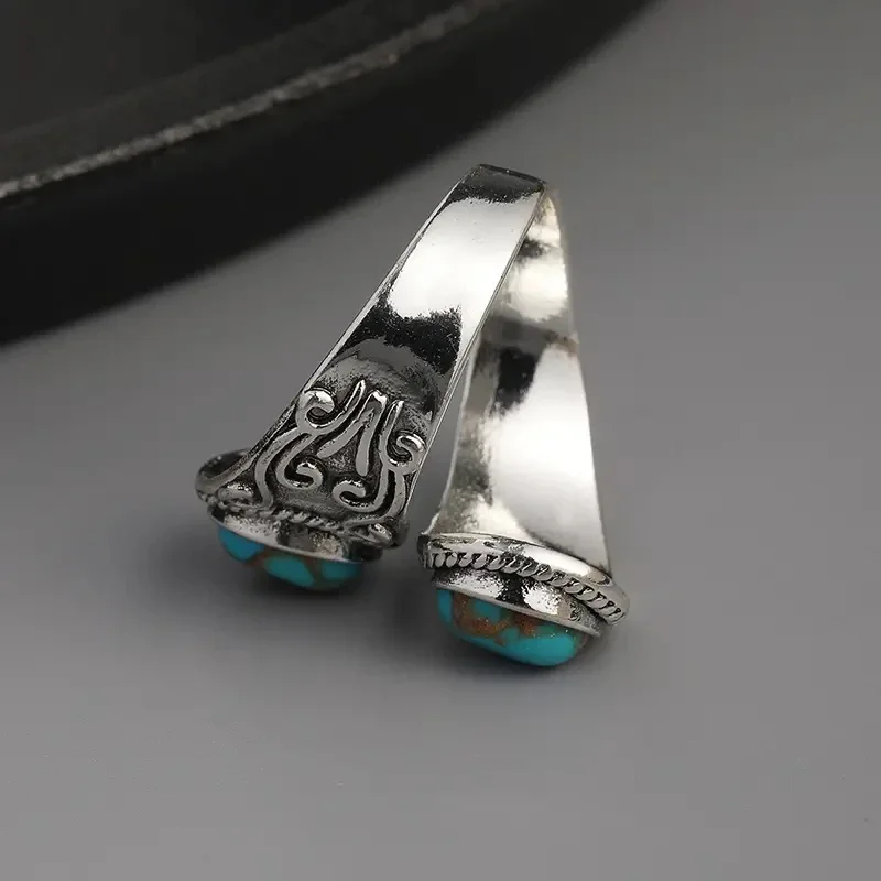Elegant Vintage Turquoise Cross Band Ring - Image 4