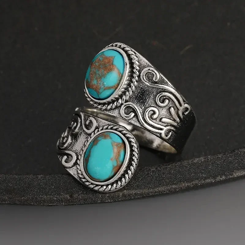 Elegant Vintage Turquoise Cross Band Ring - Image 6