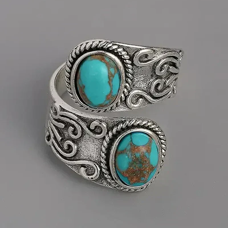 Elegant Vintage Turquoise Cross Band Ring - Image 7