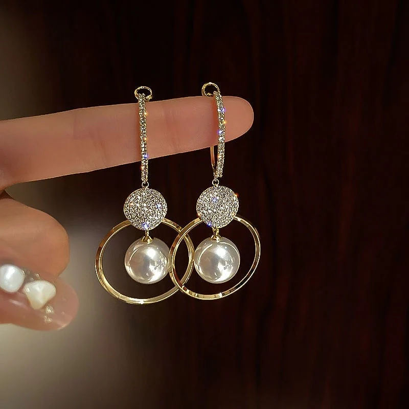 Elegant Zircon and Cultured Pearl Earrings