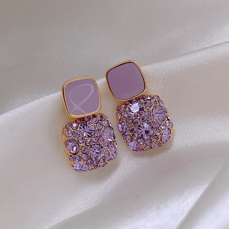 Elegant Zirconia Inlay Purple Earrings