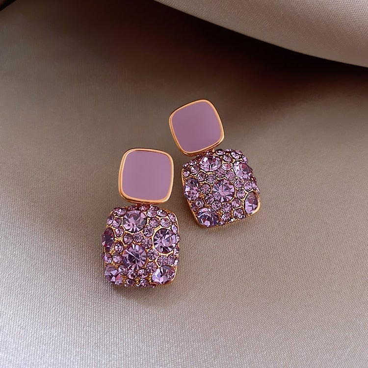 Elegant Zirconia Inlay Purple Earrings - Image 2