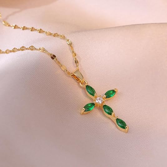 Emarald Cross Necklace | Gold - Image 2