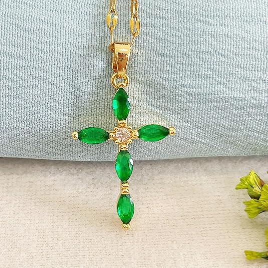 Emarald Cross Necklace | Gold - Image 3