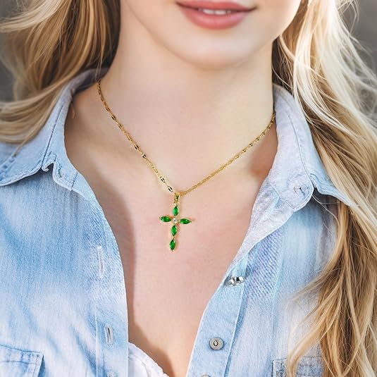 Emarald Cross Necklace | Gold - Image 4