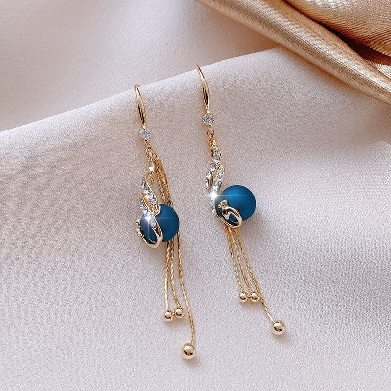 Fesstive Earrings with Blue Beads - Image 2