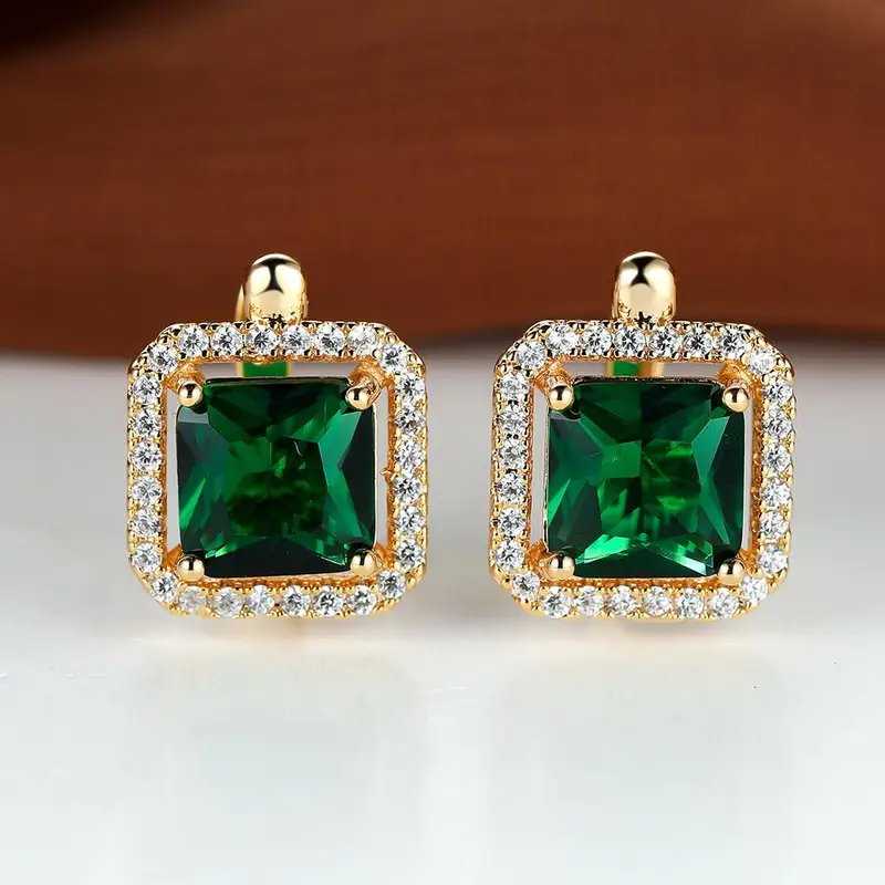 Goden Green Square Zirconia Earrings | Gold - Image 3