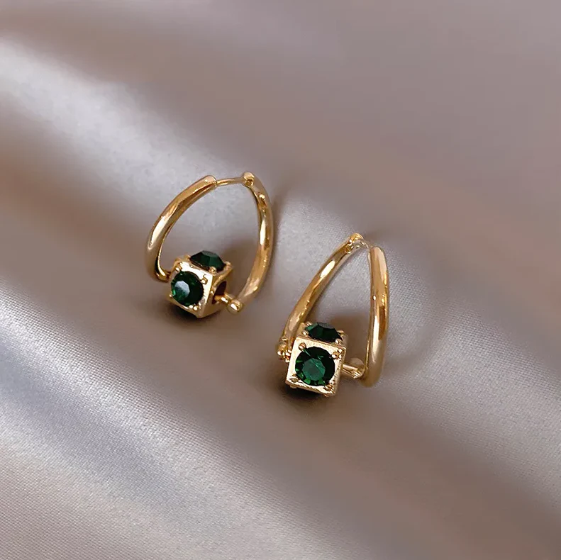 Gold Earrings with Elegant Green Accents