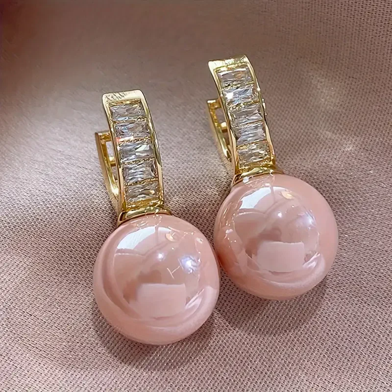 Gold Earrings with Pink Pearl Zirconia