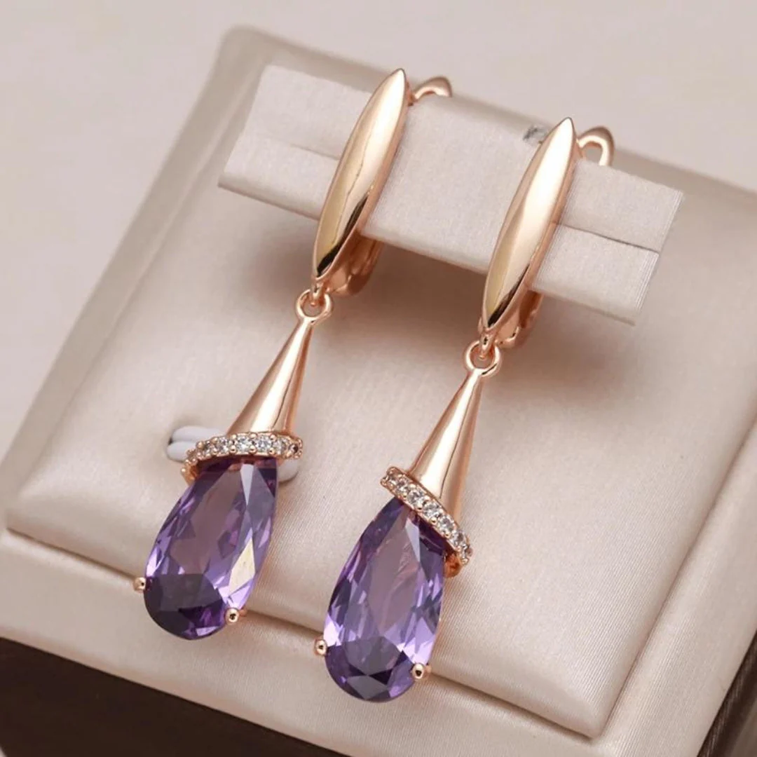 Gold Earrings with Purple Zirconia