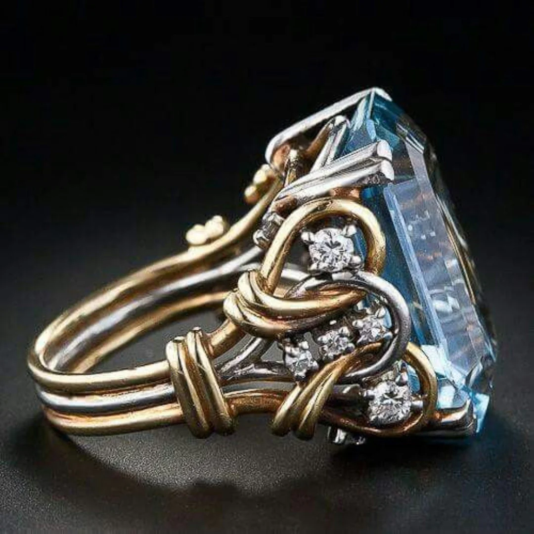Gold Layered Ring with Vintage Blue Zirconia