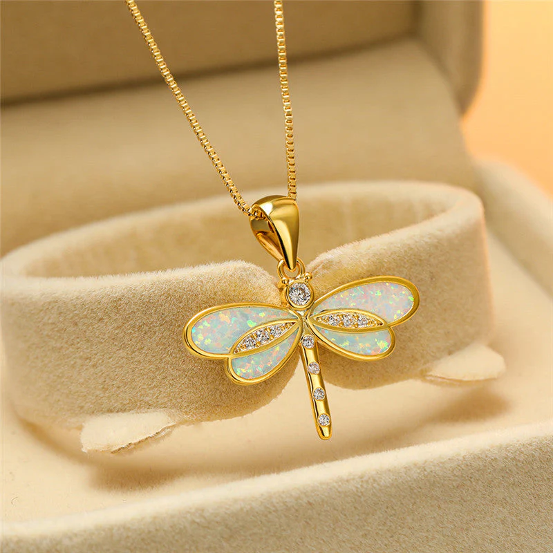 Gold Opal Dragonfly Necklace - Image 2