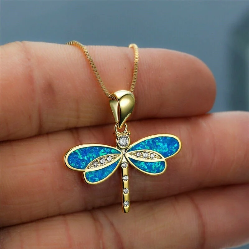 Gold Opal Dragonfly Necklace - Image 4