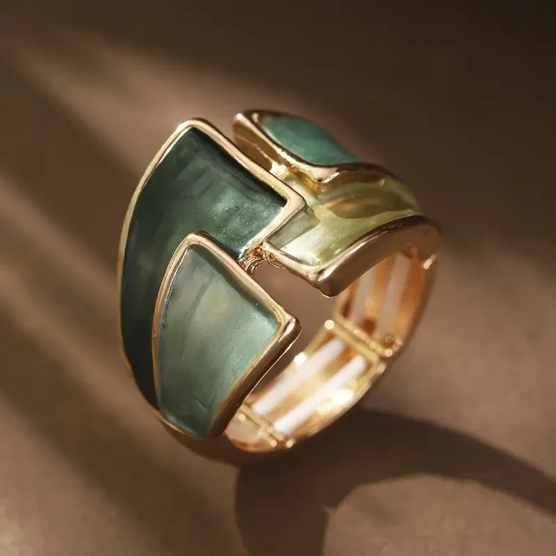 Gold Ring with Green Enamel