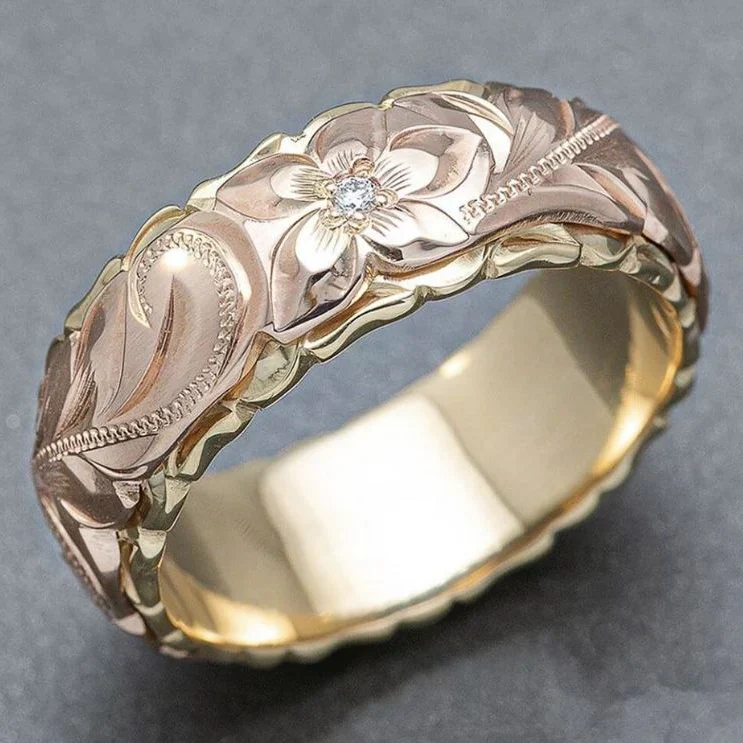 Gold Ring with Vintage Rose Flower