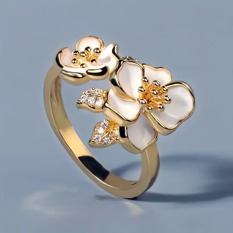 Gold Ring with White Blossom